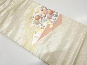 箔置き　松皮菱に菊・芒模様織り出し　名古屋帯